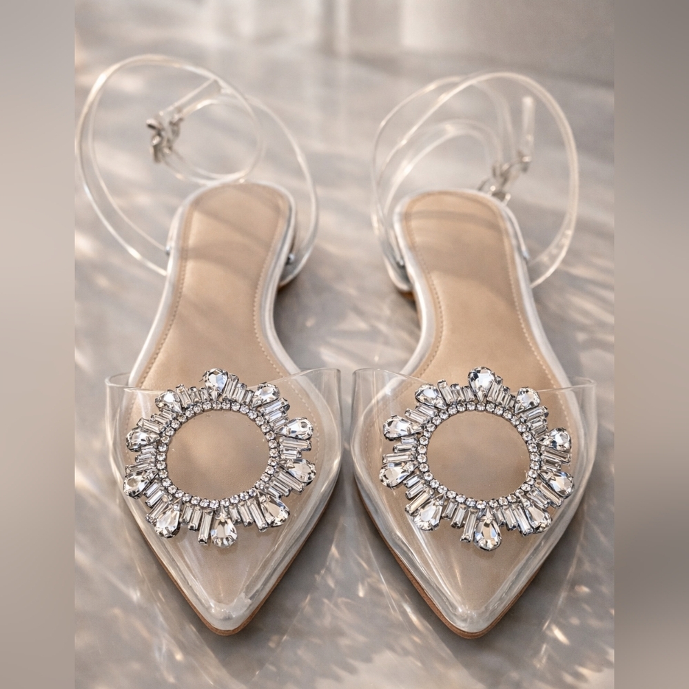 Gianni Bini Vailie Clear Rhinestone Details Ankle Wrap Sandals 7.5 - Picture 3 of 8